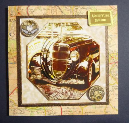Vintage Car Octagon Shaped Card with Topper by Jayne Jones
