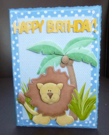 Friendly Lion in Blue Polka Dot Frame by Jayne Jones