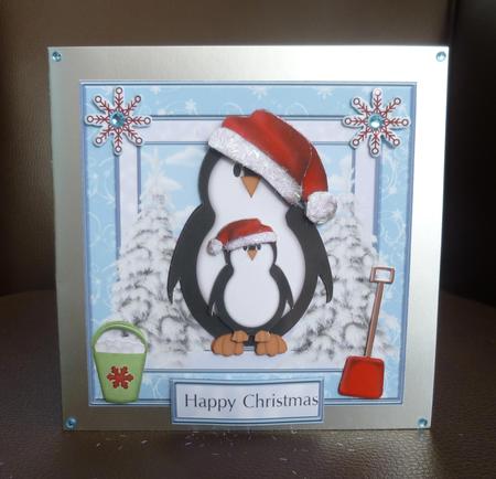 Penquins Having Fun 6 x 6ins Card Front by Jayne Jones