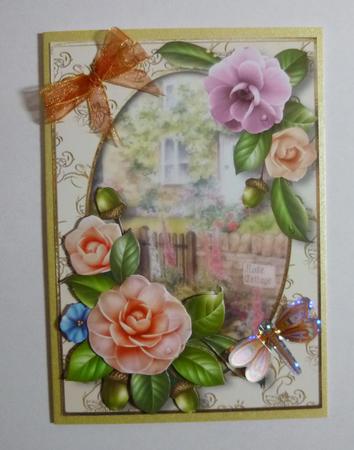 Peach Camellias at the Rose Cottage by Jayne Jones