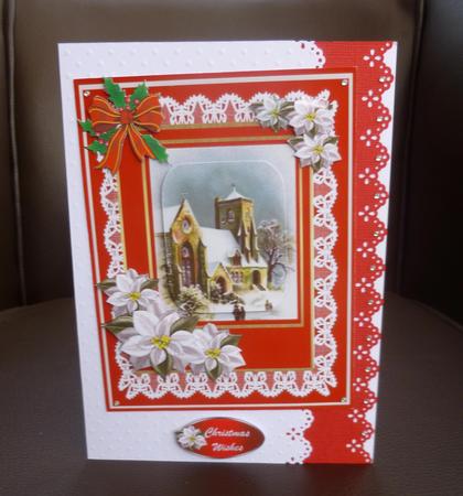 Lovely Christmas Church and White Poinsetias by Jayne Jones