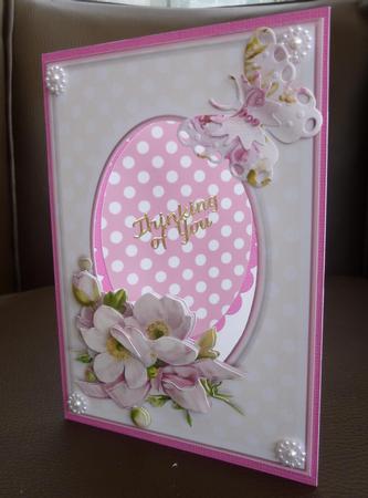 Trendy Vintage Pink Flowers Aperture Card by Jayne Jones