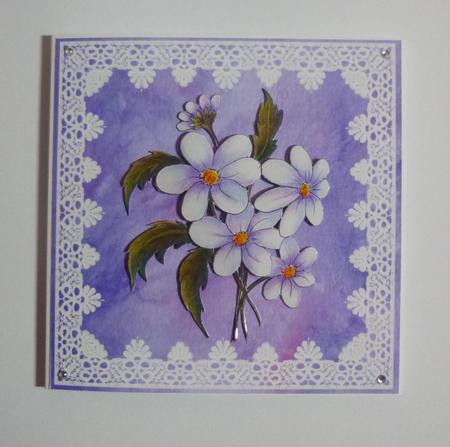 8x8 Blue Daisies with Decoupage Topper by Jayne Jones