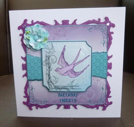 Birthday Tweets Purple Aqua - Torn Strip Square by Jayne Jones