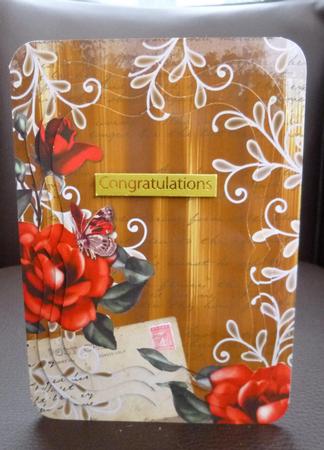Gold Colour Red Rose Painted Postcard A4 Backing Paper by Jayne Jones