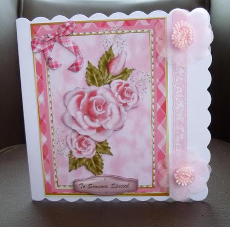 Lovely Roses on a Pink Plaid Background by Jayne Jones