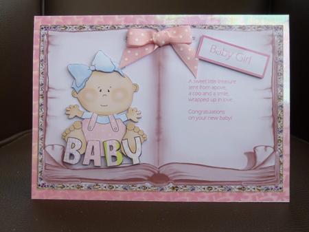 Baby Girl Book Card Front and Decoupage by Jayne Jones