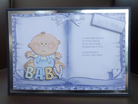 Baby Boy Book Card Front with Decoupage by Jayne Jones