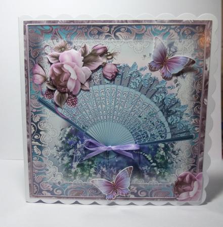 Teal Fan and Dusky Pink Roses Topper by Jayne Jones