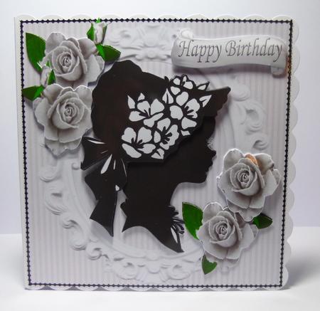 Pretty Silhouette Lady with Silver Painted Roses 8x8 Mini Ki by Jayne Jones