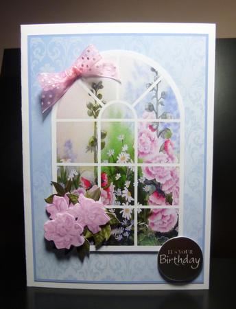Hollyhock Window Scene by Jayne Jones