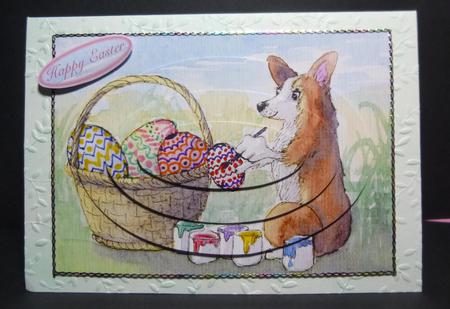 Corgi Dog Painting Easter Eggs Oval Pyramage by Jayne Jones