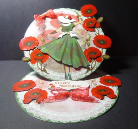 1950's Red Poppies Lady Round Easel Card Mini Kit by Jayne Jones