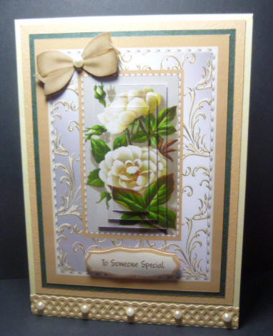 Lovely White Dog Roses on Silver and Gold ( Pyramarge) by Jayne Jones