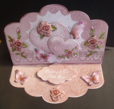 Hearts & Roses in Pink Scallop Easel Card Mini-kit by Jayne Jones