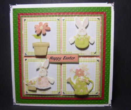 Happy Bunnies Card with Toppers and Decoupage by Jayne Jones