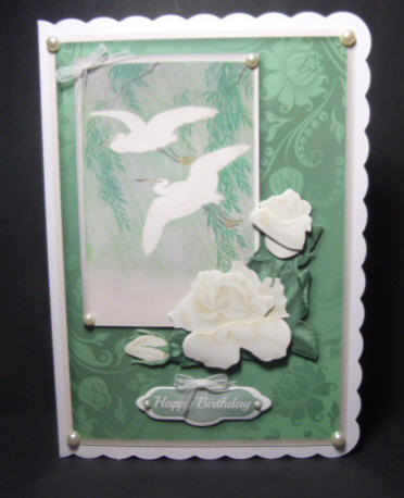 Oriental Birds & White Rose Quick Card by Jayne Jones
