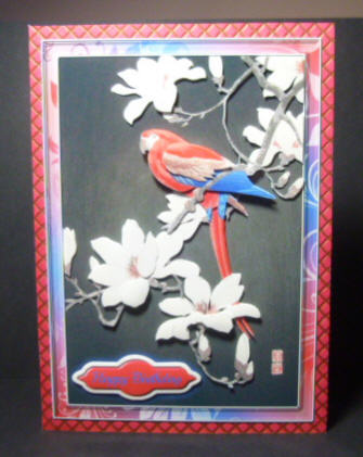Oriental Flowers & Parrot Quick Card by Jayne Jones