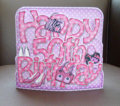 3D 50th Birthday Bags & Shoes Pop Out Word Card by Jayne Jones