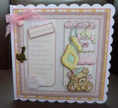 Baby Girl Dress and Teddy Card with Decoupage by Jayne Jones