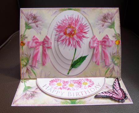 Easel Card 7 x 5 Dahlia Pink Flower by Jayne Jones