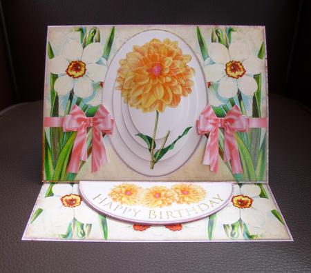 Dahlia 2 Orange Easel Card 7 x 5 by Jayne Jones