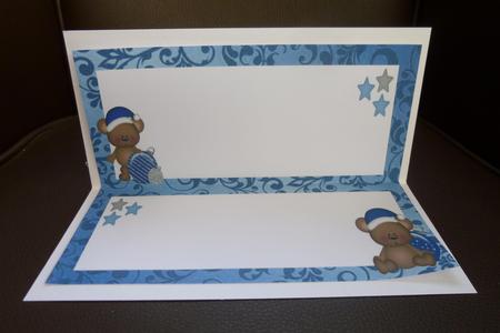 3 Christmas Bears with Blue and Silver Baubles Dl Insert by Jayne Jones
