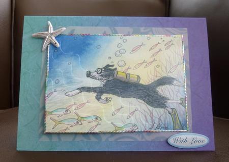 Deep Sea Dog Diver Wavy Corner Stacker Topper by Jayne Jones