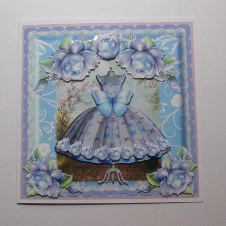 Gorgeous Vintage Blue Rose Dress Card Front Kit by Jayne Jones