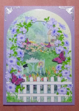 Cottage Garden with Picket Fence and Butterflies Decoupage by Jayne Jones