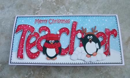 Large Dl Xmas Teacher Pip Penguin 3D Decoupage by Jayne Jones