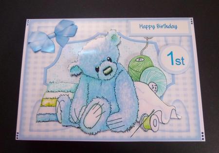 Happy 1st Birthday Raggety Teddy Blue by Jayne Jones