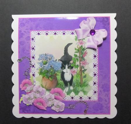 Cat and Hydrangeas with Decoupage by Jayne Jones