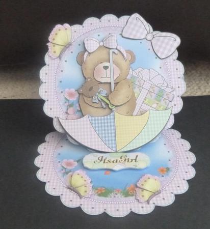 Baby Shower Girl Scalloped Round Easel Card by Jayne Jones