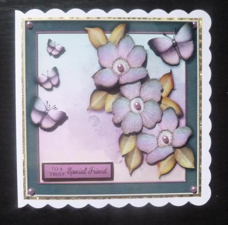 Cardtopper with Digital Painted Flowers Blue 252 by Jayne Jones