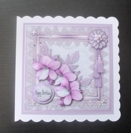 Lilac Flowers in Lace Frame by Jayne Jones