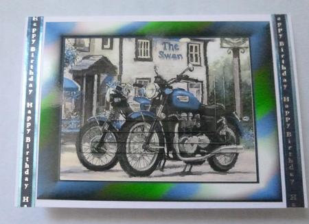 Vintage Blue Motorbikes Outside a Country Pub Pyramids by Jayne Jones