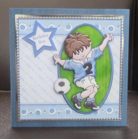 No. 1 Striker Blue Football Decoupage by Jayne Jones
