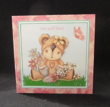 Get Well Card with Cute Teddy Doing Gardening by Jayne Jones