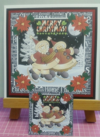 3 Skating Santas card fronts/toppers by Jackie Bullock