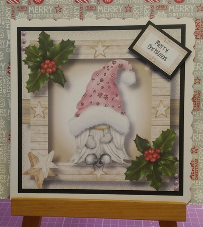 The Christmas Hat Gnome - Pink Female 8x8 by Jackie Bullock