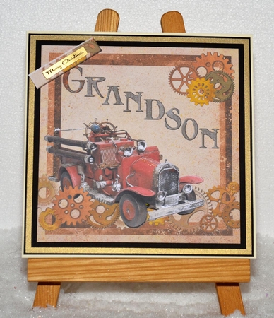 Steampunk Vintage Fire Engine Grandson8x8inch Topper by Jackie Bullock