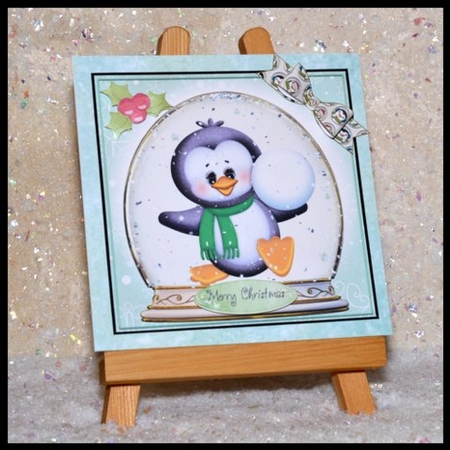 Gorgeous Penguin in Snow Globe 8x8 by Jackie Bullock