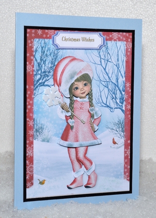 Sweet Little Snowy Walk in Red A5 Card Front & Decoupage by Jackie Bullock