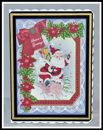Santa Seasons Greetings 7x5in Fancy Lace Step by Step by Jackie Bullock
