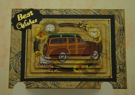 1948 Red Woody Car in Steampunk Frame Pyramids by Jackie Bullock