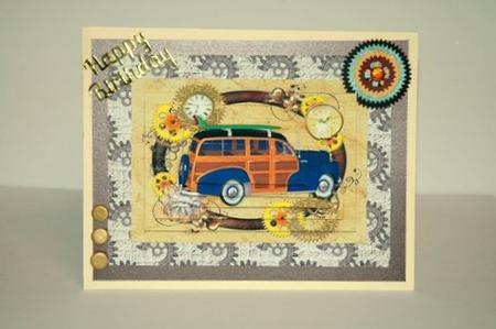 1948 Blue Woody Car in Steampunk Frame Pyramids by Jackie Bullock