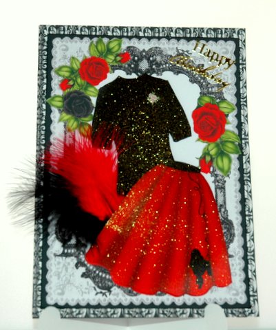 Red Poodle Skirt and Jumper with Roses in Lace Frame by Jackie Bullock