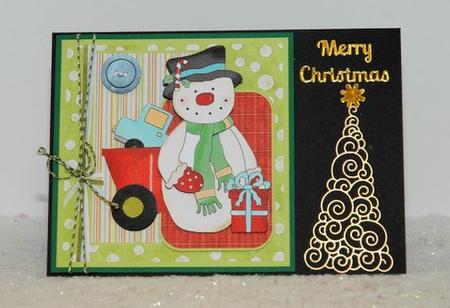 Snowman and Toys Card with Decoupage by Jackie Bullock