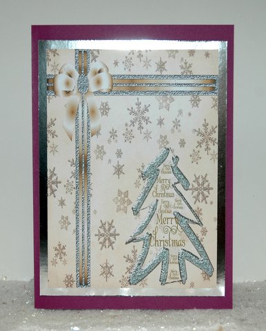 Silver and Cream Christmas Tree on Snowflakes Background by Jackie Bullock